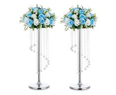 Nuptio Centrotavola Matrimonio Vasi Dargento: 2 Pezzi 70cm Altezza Vaso Fiori Cristallo Fiori Metallo Stand per Decorazioni Tavoli Festa Eleganti per Matrimoni Sfusi Centrotavola Lampadari Tavolo