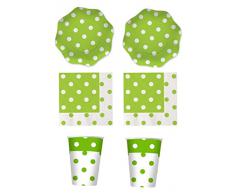 IRPot- SET 80 PZ COORDINATO TAVOLA VERDE MELA POIS BIANCO PER FESTE OCCASSIONI COMPLEANNI PARTY ADDOBBI