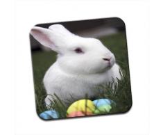 Coniglio Bianco con uova di Pasqua colorate unico Coaster