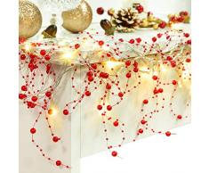YQing 11ft Ghirlanda di luci LED perline per albero di Natale, Catena Perle Ghirlanda di Perle DIY Decorazioni Perline di tenda perline di nozze Perle di albero di Natale Decorazione,rosso