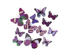 EOZY-3D Colorato Farfalla Adesivo da Parete Frigo Vetro Finestra 12pcs in set-Serie Viola