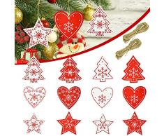 QINERSAW 120 Pz Addobbi in Legno per Albero di Natale Decorazioni Legno Albero Natale Ornamenti Natalizi in Legno Natale con 2 Spago per Decorazione dellAlbero di Natale/Tag Regalo di Natale
