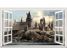 Chicbanners V599 - Adesivo da parete, magica finestra tridimensionale aperta su Harry Potter e sul castello di Hogwarts, poster, decorazione murale, dimensioni: 1000 x 600 mm (larghezza x profondità)