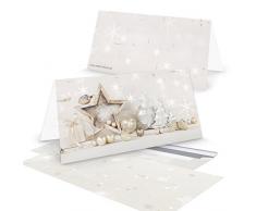 '20 pezzi stesso biglietti di Natale "Stella Shabby legno beige argento con busta; DIN lungo (chiuso 10,5 x 21 cm), anche interni Toll stampato; 1 A qualità.