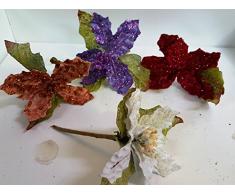 Set 12 pezzi fiore pick stella con corallini , x applicazione albero di NATALE, segnaposto tavolo, panettone. (AMON850) (PANNA)
