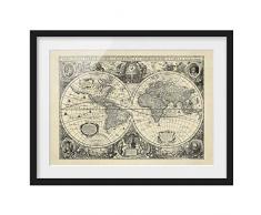 Bilderwelten Poster Illustrazione Vintage Mappa del Mondo Antico Nero con Pass. 70x100cm