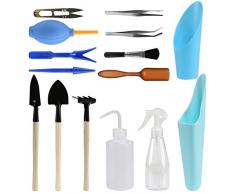 LIHAO 15 pz Kit Strumenti Giardinaggio Mini per Bonsai, Piante Grasse, Piante in Vaso