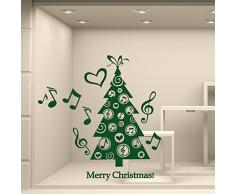 wall art NT0329 Adesivi Murali Vetrofanie Natalizie - Alberello Musicale - Misure 60x118 cm - Verde Scuro - Vetrine Negozi per Natale, Stickers, Adesivi