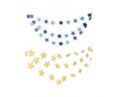 2 pezzi Ghirlanda di Carta Stelle Oro Blu Decorazione Battesimo Bimbo Festoni per Festa Compleanno -8 Metri