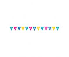 Striscione con bandierine per compleanno, 2,7 m, di carta, con scritta in inglese Happy Birthday