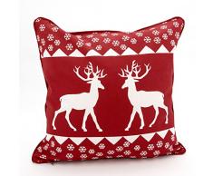 Adam Linens, 100% cotone stampato Natale per decorazioni di Natale-Cuscino, motivo: cervo, colore: rosso