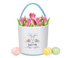 Leesgel Cestini Pasquali con Manico, Cestino Coniglietto Pasquale per la Caccia alle Uova Pasqua, Sacchetto Regalo Pasqua per Bambini Addobbi Decorazioni Pasquali Festa Giochi - Blu