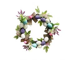 YYGQDR Ghirlanda di uova di Pasqua da 7,9 pollici, corona di Pasqua con uova colorate e foglie verdi, corona di benvenuto primaverile per decorazioni per la casa da parete di Pasqua