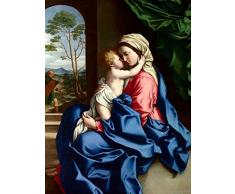 STAMPA-SU-TELA-INCORNICIATA-Sassoferrato-Cm_85_X_64-Lavvolgente-Vergine-e-il-Bambino-Madonna-Jesus-religiosa-Quadro-su-tela-con-cornice-a-cassetta-americana-Canvas-incorniciato-allamerican