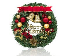 Ghirlanda di Natale con Campane Ghirlanda di Buon Natale 30cm Christmas Wreath Ghirlanda Natalizia per Porta Dingresso Vintage Fiore Artificiale Ghirlanda di Ornamento per Home Decorazioni Natalizie