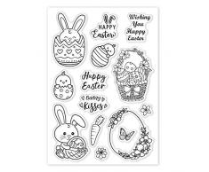 CRASPIRE Pasqua Timbri Trasparenti per La Creazione di Biglietti, Cestino di Uova di Coniglietto Pasquale Timbri Trasparenti Timbri in Gomma per Scrapbooking per La Creazione di Cartoline