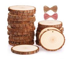 Fuyit Dischetti Legno Grezzo Diametro 8-9cm 25 Pz Naturale Decorazioni Fette Dischetti Grezzo Rotondo con 11m Corda Iuta Fai da Te Natale Feste Matrimonio Segnaposto