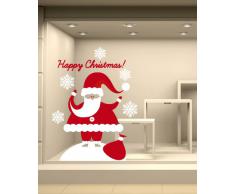 NT0190 Adesivi Murali - Babbo Natale sulla Neve - Vetrofanie natalizie - 60x75 cm - bianco e rosso - Decorazioni vetrine per Natale, stickers, adesivi