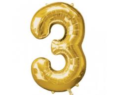 Amscan 22/55 x 34/86 cm Numero 3 Super Forma Foil Palloncino, Oro