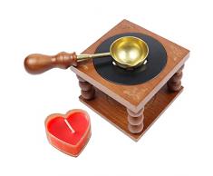 VORCOOL Sigillo di Cera Stufa Kit Sigillo di Cera del Cuore di Amore Candela di Legno Sigillo di Cera Scaldino con Il Cucchiaio Hot Melt Colla di Cera Bastone di Cera Bead Forno di