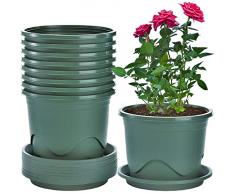 KAHEIGN 6 vasi per piante in plastica, 22 cm, ispessi, per piante da giardino e piante da giardino (verde)