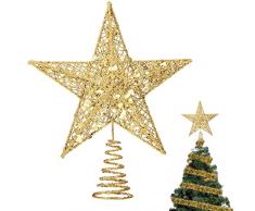 XINCHEN Punta per albero di Natale a forma di stella, decorazione natalizia, punta dellalbero di Natale, punta dellalbero di Natale, decorazione per interni, feste, camera da letto (oro)