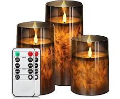 salipt Candele LED, Telecomando Vera Cera Vetro Candele con Funzione Timer, Candela LED a Batteria Senza Fiamma, 3 Pezzi (10,2/12,7/15,2 cm) - Grigio