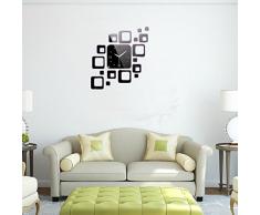 EsportsMJJ Nero DIY 3D Casa Moderna Decorazione Piazza Specchio Orologio Da Parete
