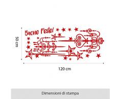 NT0253 Adesivi Murali - Luci e stelle - Vetrofanie natalizie - 90x90 cm - rosso - Decorazioni vetrine per Natale, stickers, adesivi