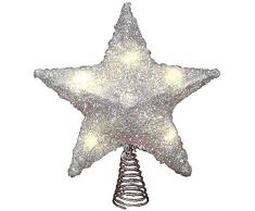 Puntale per albero di Natale a forma di stella, 25,5 cm, in argento scintillante, decorazione per albero di Natale di dimensioni ordinarie