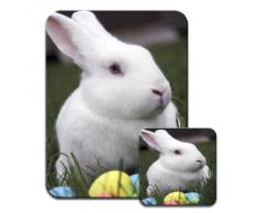 Bianco coniglio con uova di Pasqua colorate Premium Mousematt & sottobicchieri