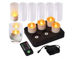 HL candela ricaricabile delle luci del tè con telecomando, candele led fiamma oscillante, Tempo di combustione 100 ore, 2/4/6/8-hours Funzione Timer, Ambra, 6 pezzi