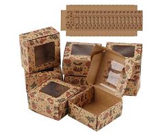 24pz Scatole per Torte Mini Scatole per Torte Kraft con Finestra 8x8x4cm Scatole di Biscotti Natale Scatole per Cupcake Singoli Mini Scatola per Torte da Forno Confezione Regalo Piccola per Caramelle