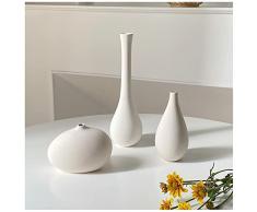 Vaso in ceramica bianca, supporto piatto, vaso in stile nordico fatto a mano per fiori secchi, accessori per la decorazione della casa per qualsiasi stanza (bianco)