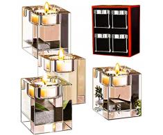 Le Sens Amazing Home - Set di 4 portacandele in cristallo a forma di cubo classico, quadrato in vetro trasparente, elegante candela votiva per cerimonie, matrimoni e decorazione della casa