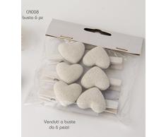 6 PEZZI MOLLETTE CUORE JUTA SEGNAPOSTO CHIUDIPACCO DECORAZIONE BOMBONIERE BATTESIMO MATRIMONIO (PANNA)