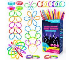 Millegu Braccialetti Luminosi Fluorescenti,Starlight 200 stick luminosi e 252 connettori Glow Stick per Feste Bambini Adulti Decorazione per Fluo Party Matrimoni Compleanni Halloween