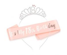 HOWAF Buon 18 ° Compleanno Fascia e Compleanno 18 Tiara cerchietti per Oro Rosa 18 Anni Compleanno Decorazioni Ragazza Donna Regalo di Compleanno
