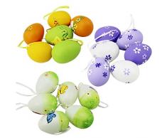 com-four® 18 Uova di Pasqua da Appendere - bellissime Decorazioni pasquali con Grandi Motivi pasquali - Decorazioni pasquali in Diversi Colori - Dimensioni: 6 cm