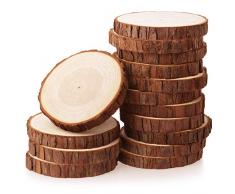 Fuyit Dischi Legno Senza Buco Diametro 10-11cm 15 Pz Naturale Legno da Decorare Natale Fai da Te Segnaposto Legno Adatti per Pirografo, Intagliare, Disegnare