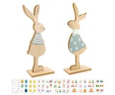 2 Pcs Coniglio Pasquale Decorazioni,Statuetta Coniglio in Legno,Decorazioni Coniglietto in Legno,Ornamenti di Artigianato Coniglio in Legno,Coniglietti Pasquali In Legno,Pasqua Legno Coniglietti (blu)