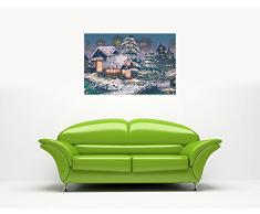 SERA-ALBERO DI NATALE CON PAESAGGIO INNEVATO STAMPA ARTISTICA SU TELA DA PARETE CON STAMPA DECORATIVA Contemporaneo 06- A0 - 40" X 30" (101CM X 76CM)
