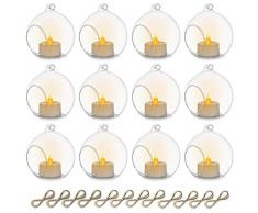 Sziqiqi 12 Pezzi Candelabro di Vetro Appeso con Candele a LED, 8cm Appendere Portacandele Candeliere in Vetro Globi Terrario Decorazioni a Lume di Candela per Feste Matrimoni Decorazioni Natalizie