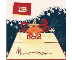Sethexy 3D Cartoline natalizie Apparire Campane di Natale Biglietti dauguri con buste Colorato Regali di buon Natale per la famiglia migliore amico fidanzato fidanzata