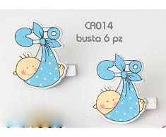 6 PEZZI MOLLETTE NEONATO IN FASCIA SEGNAPOSTO CHIUDIPACCO DECORAZIONE BOMBONIERE (CELESTE)