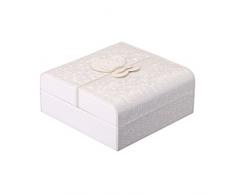 Scatola portagioielli, piccolo contenitore portatile da viaggio in pelle con decorazione a farfalla, organizer portaoggetti per anelli, orecchini, collane (bianco)