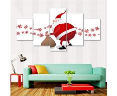runtooer Quadro Babbo Natale Stampa su Tela XXL Immagini Moderni Murale Fotografia Grafica Decorazione da Parete 5 Pezzi