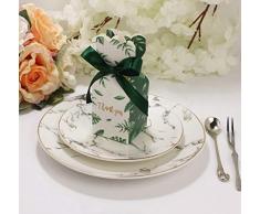 FLOWOW 50pcs Stile Vaso Foglia Verde Scatola portaconfetti scatolina portariso bomboniera segnaposto per Matrimonio Compleanno Battesimo Comunione Nascita Natale