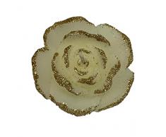 Set 4 Candele Candela a Cera Forma Fiore Rosa Natale Avorio Oro Diametro 4 cm Da Appoggio Decorazione natale