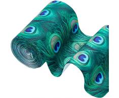 GORGECRAFT 5 Yards Piume di Pavone Stampa Wired Nastro 2.95 Pollici di Larghezza Nastri Decorativi per Archi Regalo Fai da Te Corona Ghirlanda Natale Ringraziamento Pasqua Decorazioni di Nozze